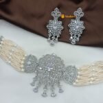 Rodium Floral AD Pearl Choker Set - Image 3