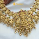 Gajalakshmi with 2 Layer Peacock Motiffs Short Neck Set - Image 4