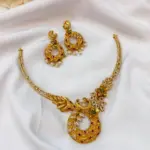 Floral Peacock Kemp Green Stone Chandbali Neckset