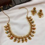 Antiqe Mango Navarathana Pearl Short Neck Set