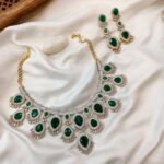 AD Zircon Grand Thilak Green Short Neck Set