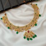 Peacock Multi Mango Green Beads Short Neck Set - Image 3