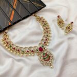AD Ruby and Green With Pearl Short Neck Set