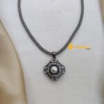 Pearl Pendant with AD Stones In Black Metal Mesh C - Image 2