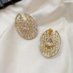 Zircon Grid Thilak Earrings Screw Back - Image 2