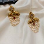 Cubic Peacock Earrings with Pearl Chain Dangler