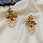 Cubic Peacock Earrings with Pearl Chain Dangler - Image 2