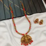 Coral Gajalakshmi Short Neck Set with Earrings