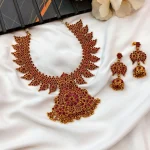 Matte Finish Floral Ruby Short Necklace Set