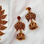 Matte Finish Floral Ruby Short Necklace Set - Image 3