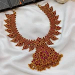 Matte Finish Floral Ruby Short Necklace Set - Image 2