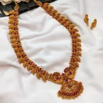 Matte Peacock With Mango Ruby Stone Long Neck set