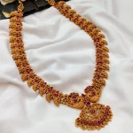 Matte Peacock With Mango Ruby Stone Long Neck set - Image 3