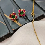 Short Chain with Floral Kundan Jadau Pendant Set - Image 3
