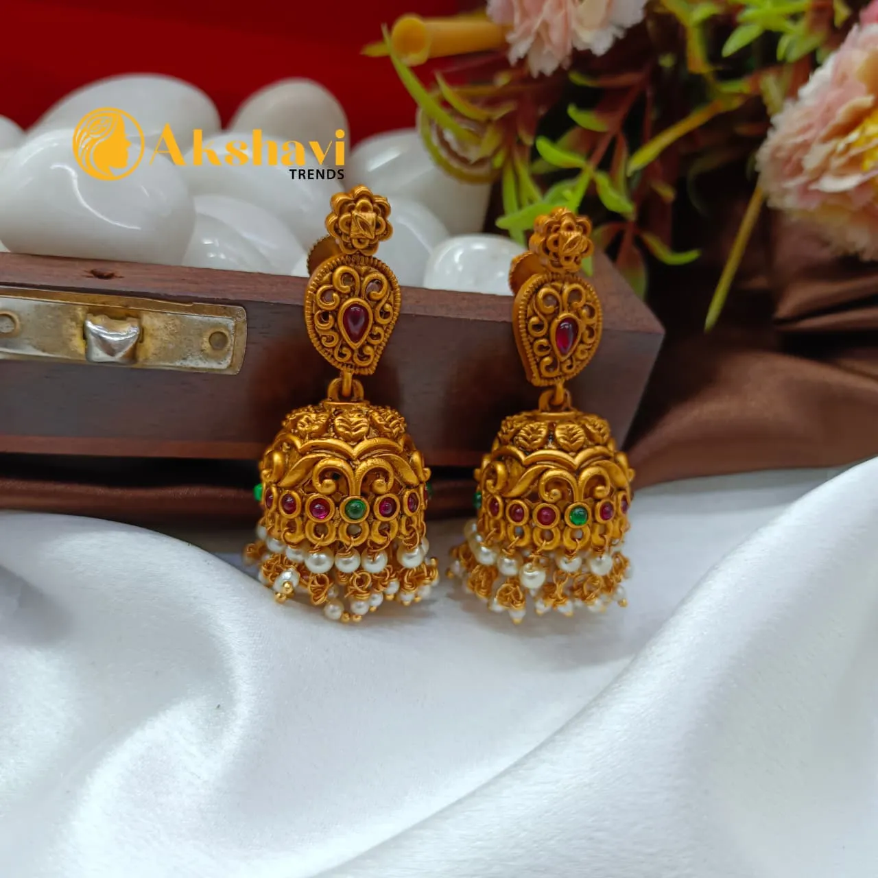 102856.1.1 (1) Matte Pearl Multi Mango Jhumka - Image 1