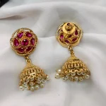 Gold Tone Ruby Stone Jhumka - Image 3