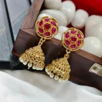 Gold Tone Ruby Stone Jhumka - Image 2