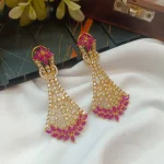 AD Ruby Floral Long Earrings - Image 3