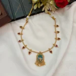 Emerald Pendant with Leaf Short Neck Set - Image 2