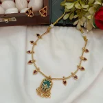 Emerald Pendant with Leaf Short Neck Set