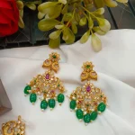 Peacock Multi Mango Green Beads Short Neck Set - Image 2