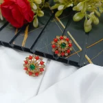 Coral Floral Thilak Earrings - Image 2