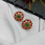 Coral Floral Thilak Earrings - Image 3