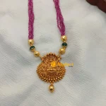 Antique Lakshmi Pendant Pink Layer Beads Mala Set - Image 3