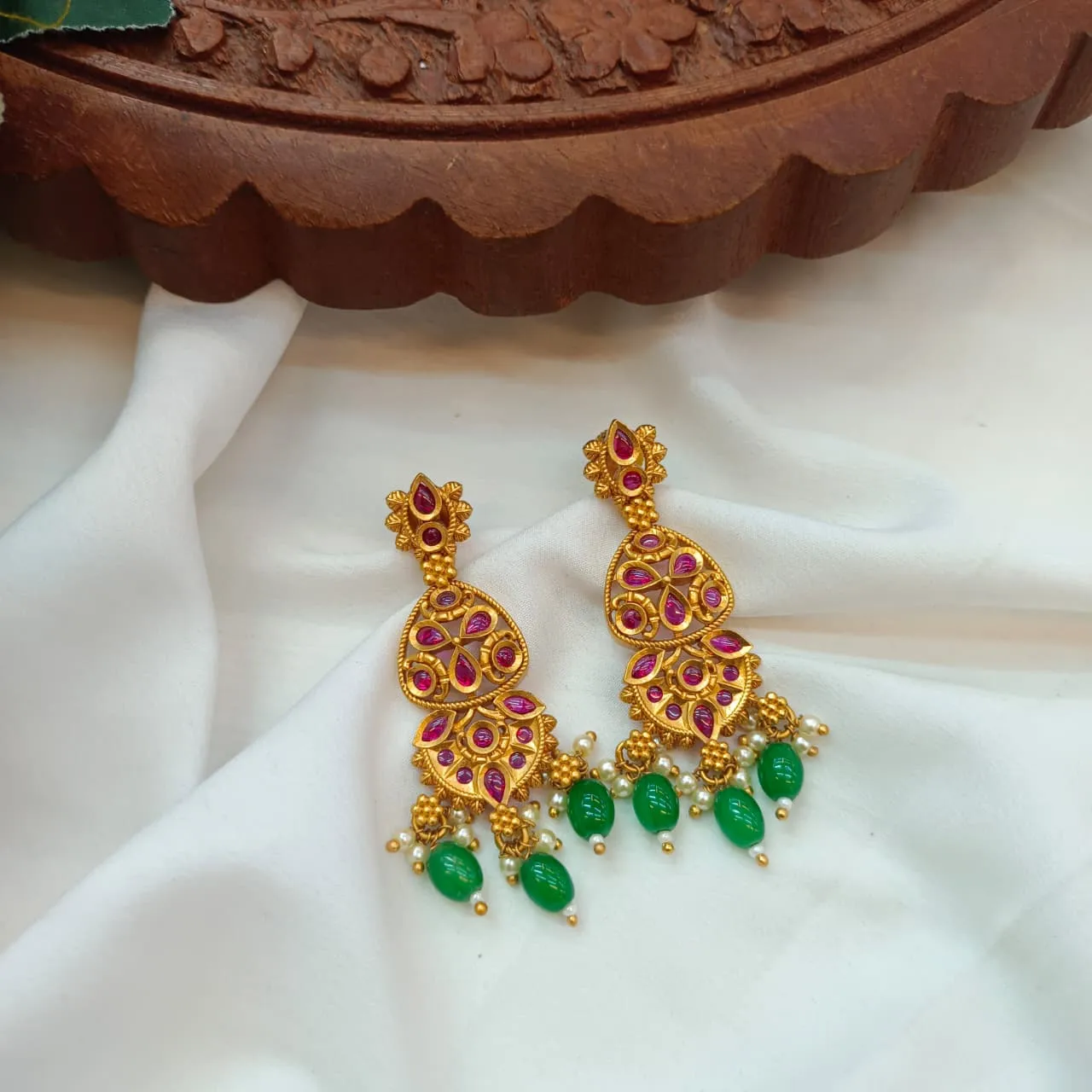 102886.1 (3) Kemp Green Beads Chandbali - Image 1