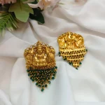 Gajalakshmi Earrings with Green Beads - Image 3