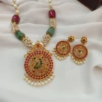 Peacock Pendant with Pearl and Beads Mala Short Ne - Image 2