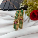 Peacock with Cubic Green Stone Bangles 2s - Image 2
