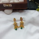 Lakshmi Temple Design with Green Beads Earrings - Image 3