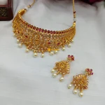 Lakshmi Peacock Kemp Stone With Pearl Choker Set