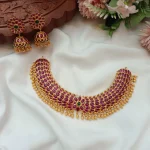 Floral Kemp Emerald Choker with Gold Balls