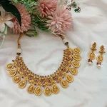 Antique Ganesha Pink & White Stone Short Neck Set