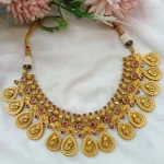 Antique Ganesha Pink & White Stone Short Neck Set - Image 3