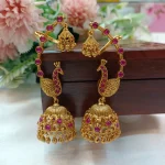 Antique Peacock Kemp Stone Cuff Jhumka