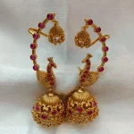 Antique Peacock Kemp Stone Cuff Jhumka - Image 3