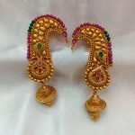 Antique Peacock Pink Green Crystal Cuff Jhumka