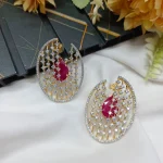 Zircon Grid Thilak Earrings Screw Back - Image 4