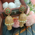 Antique Floral Kemp Green Jhumka - Image 2