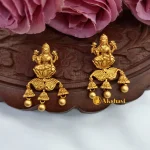 Matte Finish Lakshmi Green Stone Pendant Set - Image 2