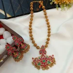 Peacock and Mango Pendant with 14" Amla Ball Mala