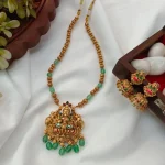 Gajalakshmi Short Neck Set with Green Beads Mala