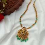 Gajalakshmi Short Neck Set with Green Beads Mala - Image 3