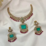 Victorian Peacock Hasli AD Short Neck Set