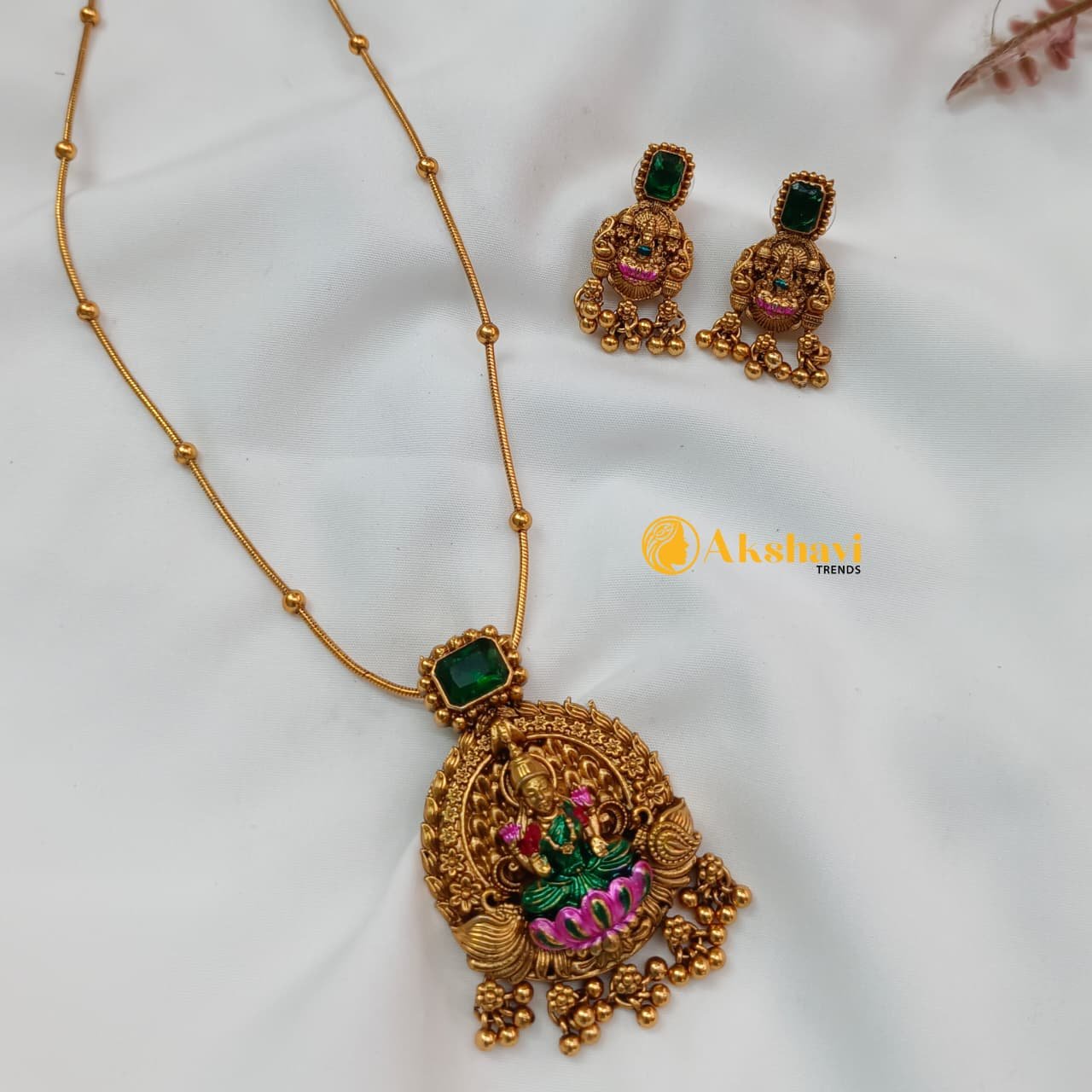 104018.17.1 Akshavi Trends (1) Meenakari Lakshmi with Ball Chain Short Neck Set - Image 1