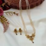 3 Layer Pearl Chain with Pendant short Neck Set - Image 2