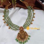 Lakshmi with 4 Layer Beads Chain Short Neck Set - Image 4